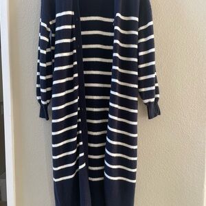 Loft Navy and White Striped Women's Cardigan Sweater